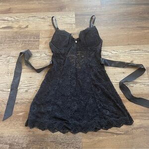 Victorias Secret black sexy lingerie lace slip nightie 34c